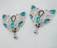 AS105 - Bijoux seins baisers papillons bleu argent