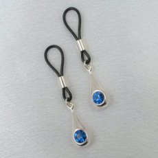 Silver drops nipples jewelry with blue crystal